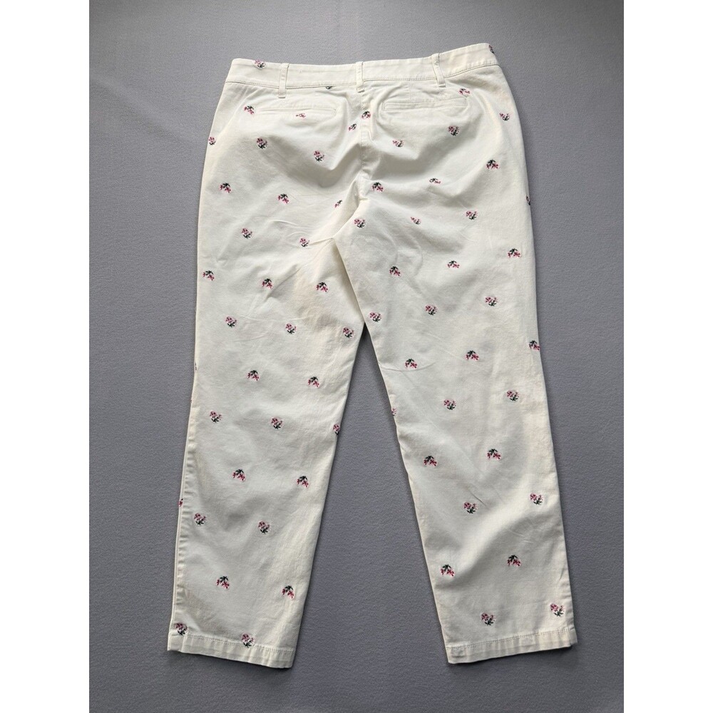 Talbots Relaxed Chino Pants Womens 12P Floral Embroidered White Cotton - Picture 10 of 15